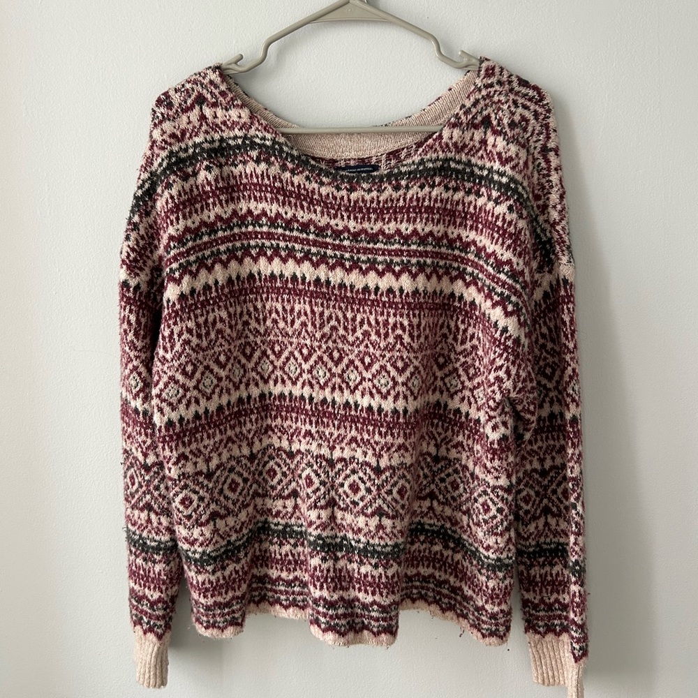 American Eagle Outfitters Maroon and Cream Knit Sweater